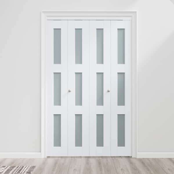 ARK DESIGN 39 in. x 80 in. 3-Lite Frosted Glass Solid Core MDF White Finished Closet Bi-fold Door with Hardware