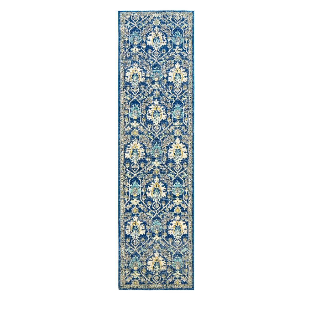 Scanda Blue Polypropylene Stain-Resistant Indoor Runner Rug