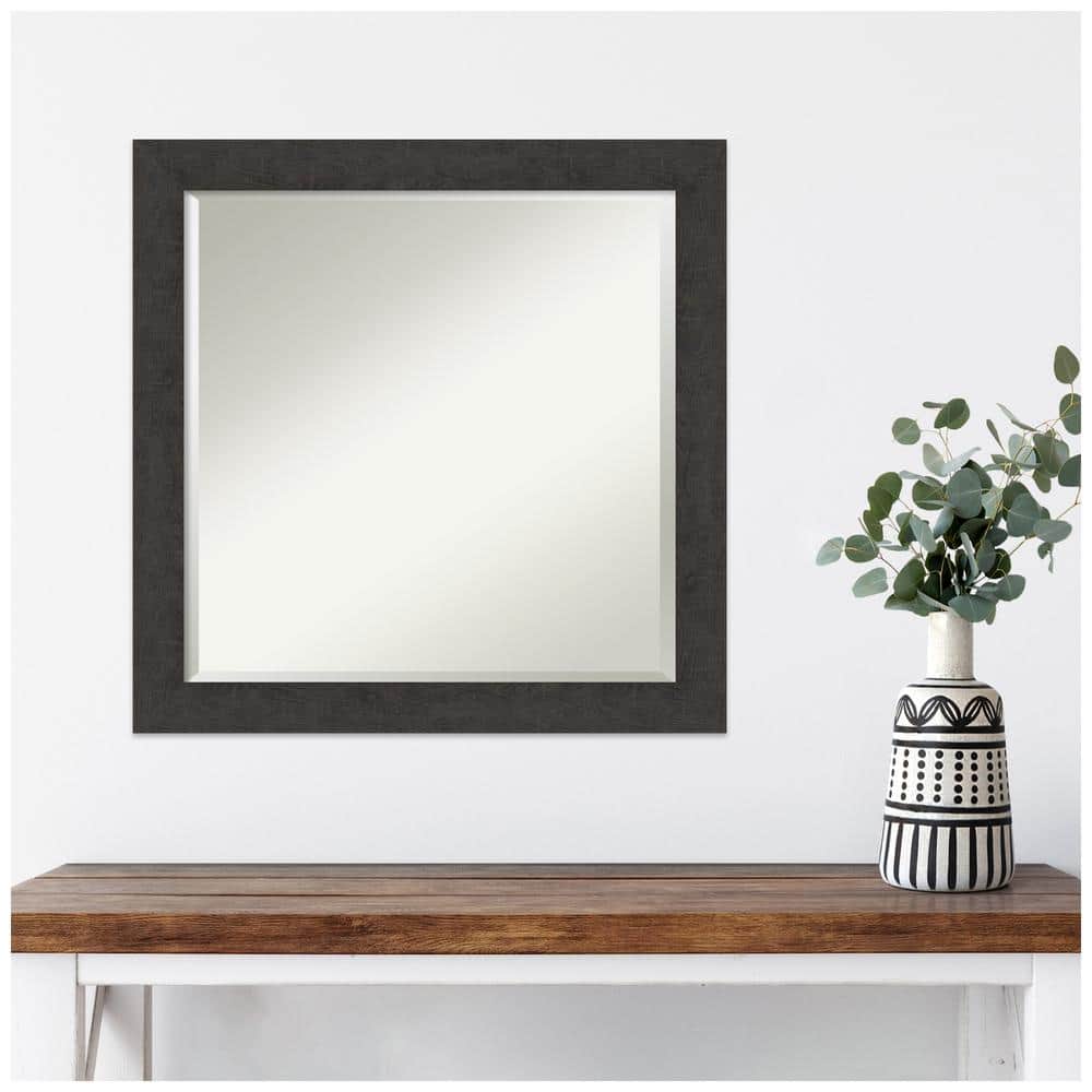 Rustic Plank Espresso Square Woodgrain Wall Mirror 23.38"