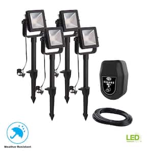 Low Voltage Black Outdoor Integrated LED Landscape Flood Light (4-Pack)