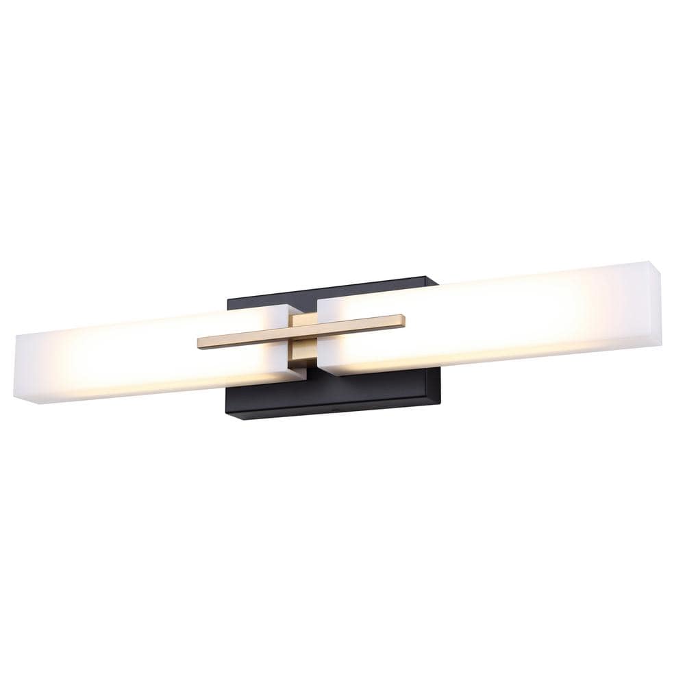 CANARM Hazel 24 in. 2-Light Matte Black and Gold Integrated LED Vanity ...