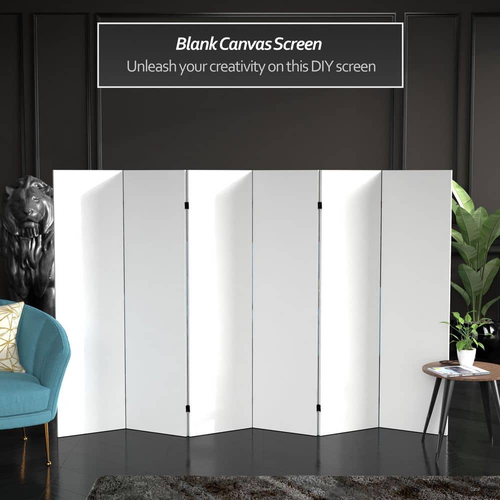 White Canvas 6-Panel Folding Room Divider