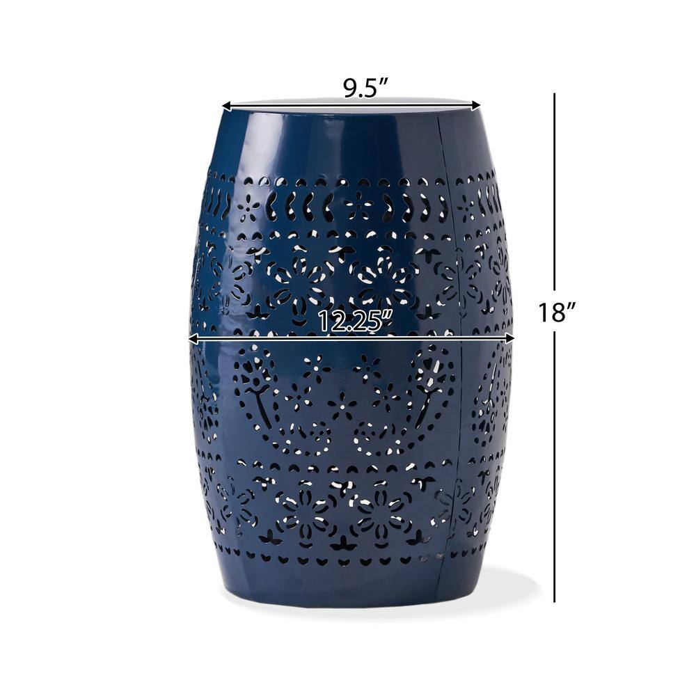 Lilac Dark Blue Polished Metal 18" Oval End Table