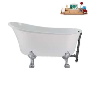51 in. Acrylic Clawfoot Non-Whirlpool Bathtub in Glossy White with Brushed GunMetal Drain And Polished Chrome Clawfeet