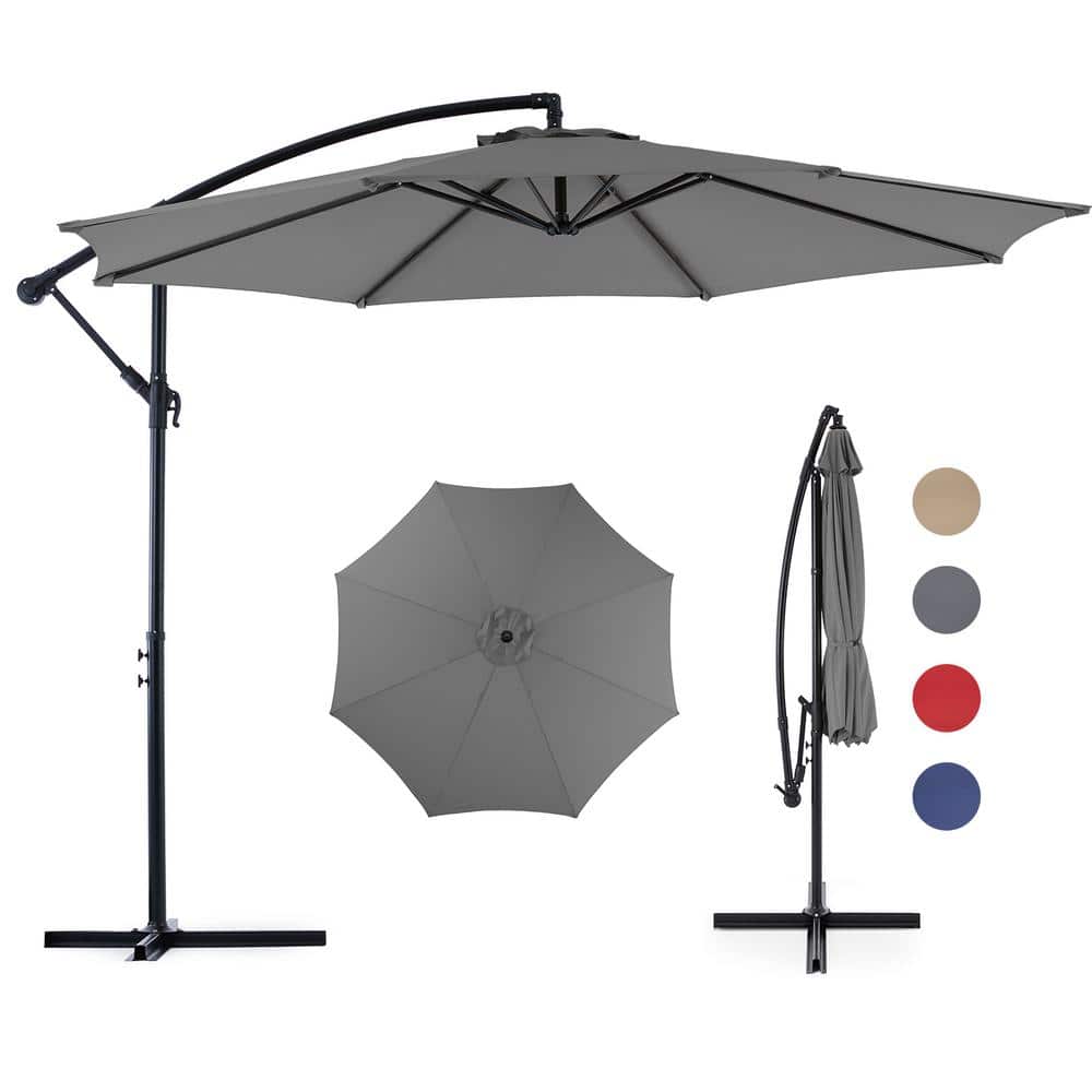 10 ft Gray Polyester Cantilever Patio Umbrella with Metal Frame