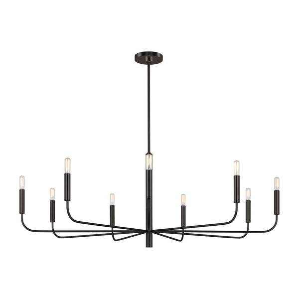 Generation Lighting - Brianna Wide 9-Light Aged Iron Minimalist Modern Hanging Candlestick Chandelier with Swivel Canopy