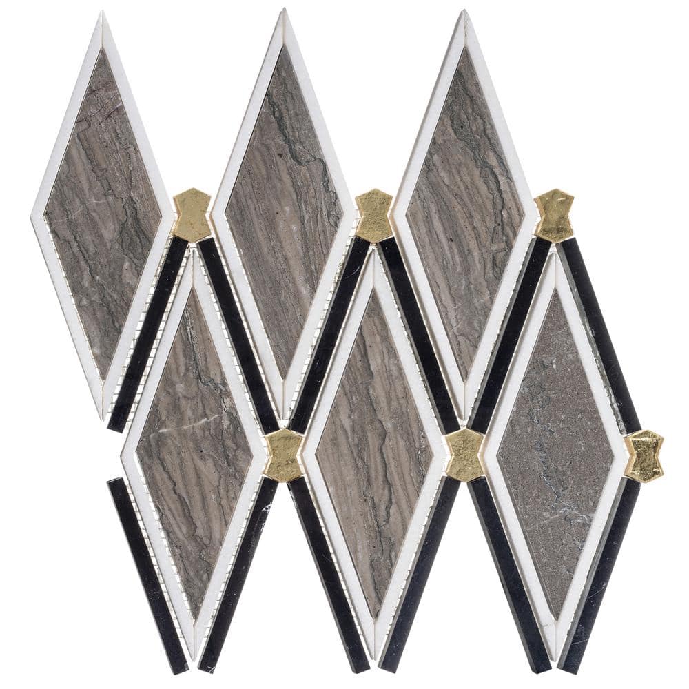 Valiant Diamond 10.37 in. x 11.75 in. Polished Bolden Black Glass;Stone Mos