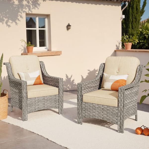 Eureka Gray Modern Wicker Outdoor Lounge Chair Seating Set with Beige Cushions (2-Pack)