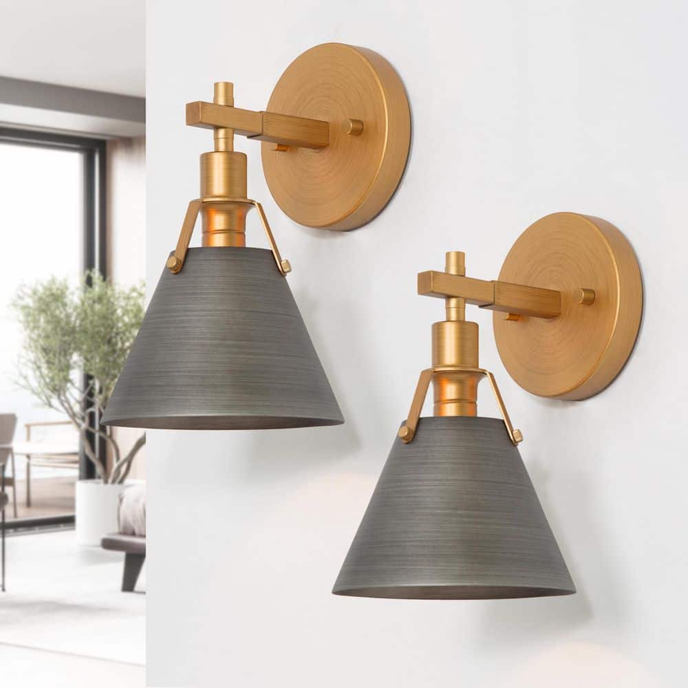 6 in. Brushed Vintage Gold Mid-Century Bell Wall Sconce with Metal Shade & Gray Accent 1-Light Vanity Lighting (2-Pack) price history on PriceWatchPro