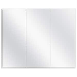 36-3/8 in. W x 30-3/16 in. H Rectangular Frameless Surface-Mount Tri-View Bathroom Medicine Cabinet with Mirror