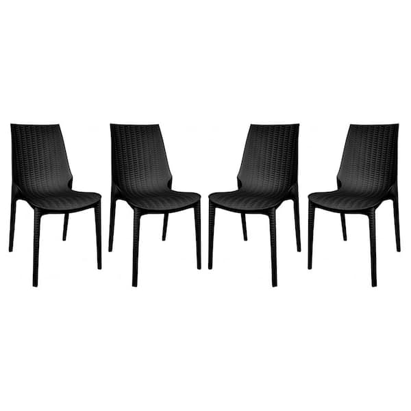 Leisuremod Kent Plastic Outdoor Dining Chair in Black (Set of 4)