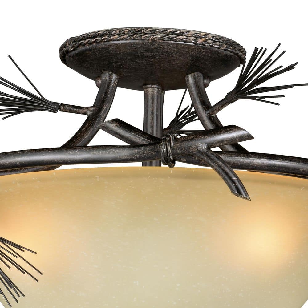 Sierra Rustic 18" Matte Black and Bronze Ceiling Light with Frosted Glass
