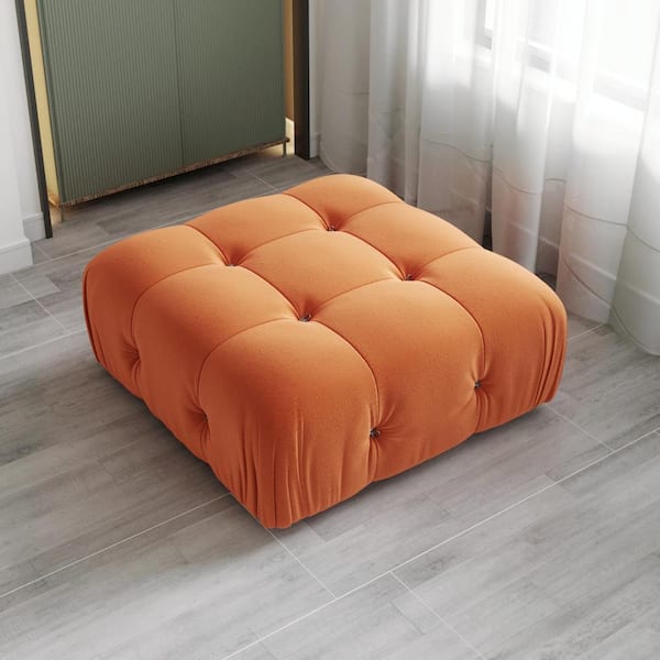 Magic Home 34.65 in. Large Square Bench Tufted Velvet Upholstered Coffee Table Ottoman for Living Room Apartment, Orange