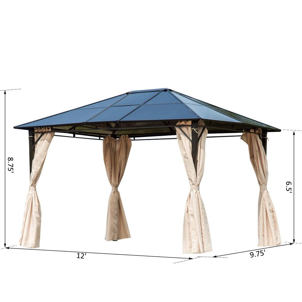 Natural Wood and Steel Hardtop Gazebo with Curtains