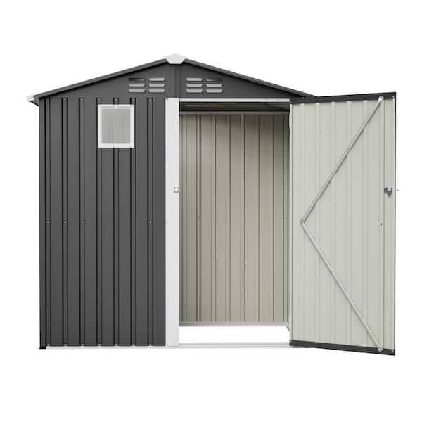 3.98 ft. x 6.08 ft. Outdoor Storage Shed-Heavy-Duty Metal Shed with Lockable Doors, Gray, 24.23 sq. ft.