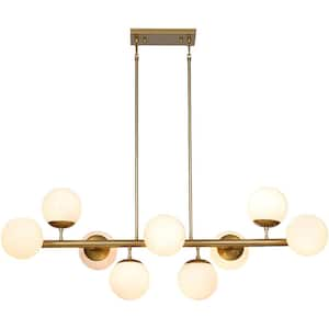 Decomus 420-Watt 7 light Gold Brass Shaded Pendant Light with Frost White Glass Shade, No Bulbs Included