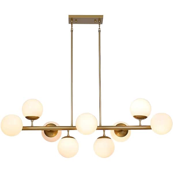 Unbranded Decomus 420-Watt 7 light Gold Brass Shaded Pendant Light with Frost White Glass Shade, No Bulbs Included