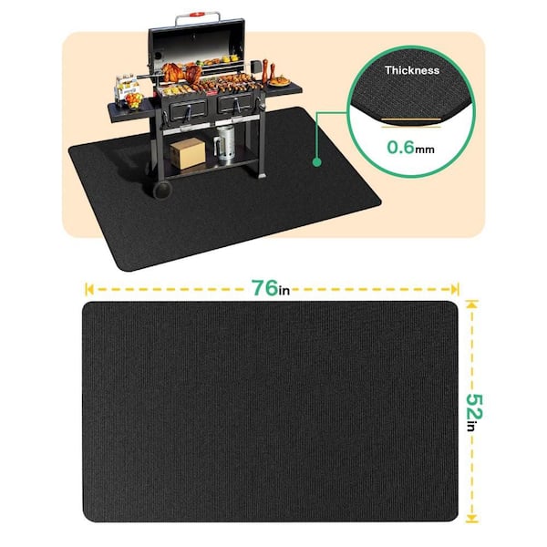 76 in. x 52 in. Double-Sided Fireproof Under Grill Mats for Outdoor Deck Patio Lawn, Black