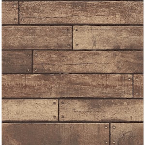 Weathered Brown Nailhead Plank Paper Strippable Roll (Covers 56.4 sq. ft.)