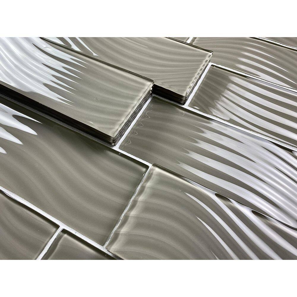 Beige Glossy Textured Glass Subway Wall Tile 4x12
