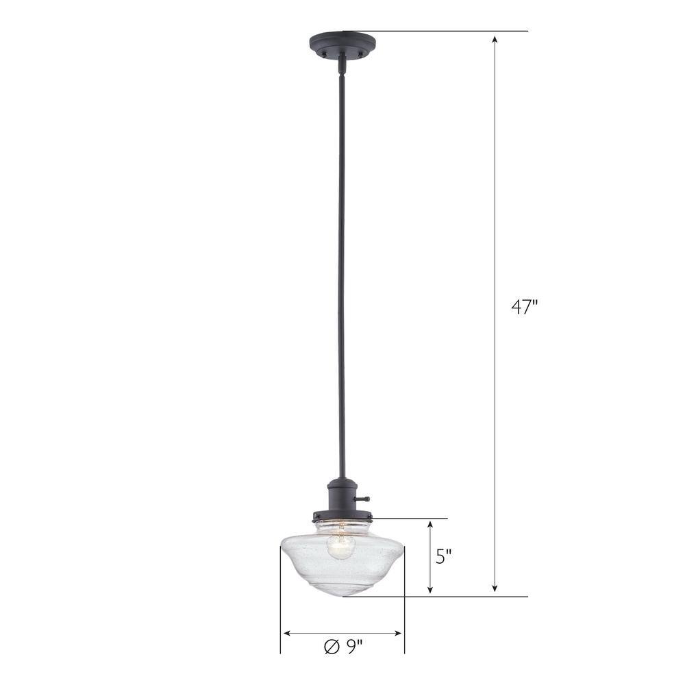 Schoolhouse Matte Black Mini Pendant with Seedy Glass Shade