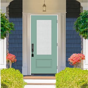 Legacy 36 in. x 80 in. 3/4 Lite Rain Glass LHOS Primed Quarry Finish Fiberglass Prehung Front Door