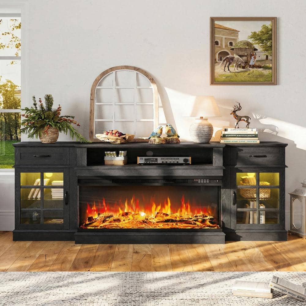 "80"" Fireplace TV Stand with 36"" Glass Electric Fireplace, Fire Place TV Stand for TVs up to 90"", Black" price history on PriceWatchPro