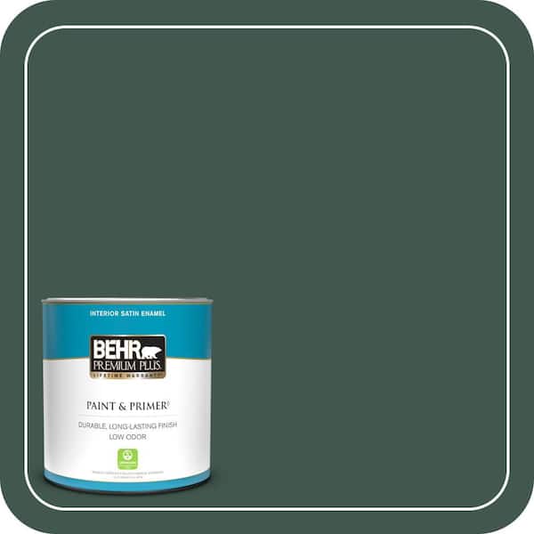 BEHR PREMIUM PLUS 1 qt. #BXC-33 Jolly Green Satin Enamel Low Odor Interior Paint & Primer