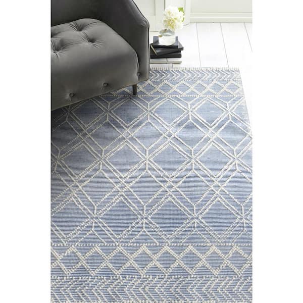 Renewed 9 ft. x 13 ft. Light Blue Geometric Upcycled Handwoven Area Rug