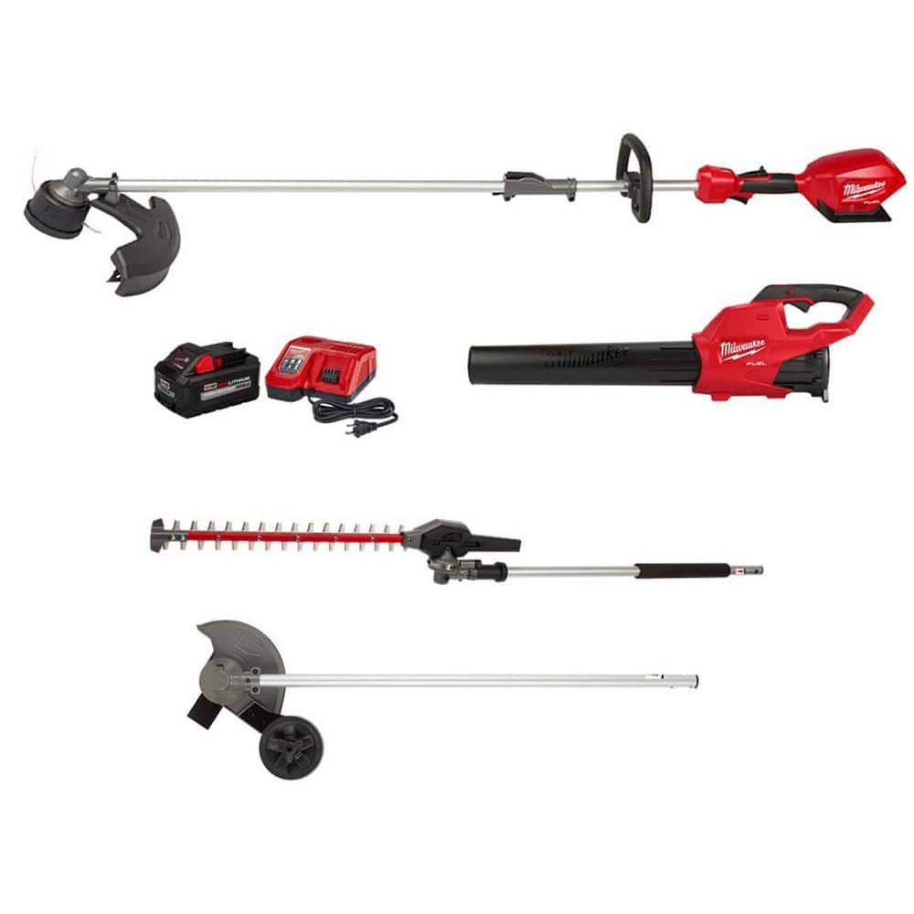 M18 FUEL 18V Lithium-Ion Brushless Cordless Electric String Trimmer/Blower Combo Kit w/Edger Hedge Trimmer (4-Tool) -  Milwaukee, 3000-1819