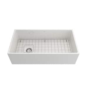 Contempo White Fireclay 36 in. Single Bowl Farmhouse Apron Front Kitchen Sink with Faucet