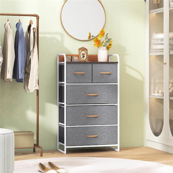 Gray 5 Drawers 23 in. Dresser without Mirror