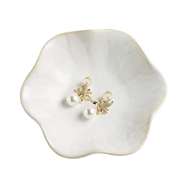 Milky White Leaves 4.34 in. Decorative Bowl 1-Pack Jewelry Dish Tray, Ring Dish for Friends Sisters Daughter Mother