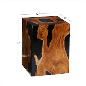 11 in. Black Medium Square Wood End Table with Resin Inlay
