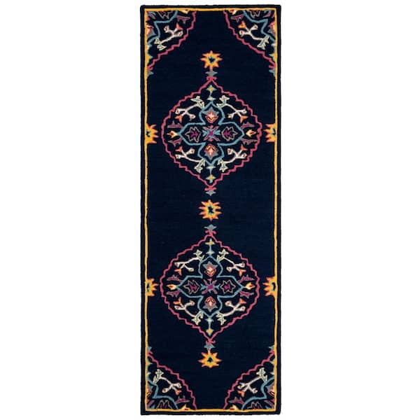 Bellagio 2 ft. x 15 ft. Navy Blue/Multi Border Runner Rug