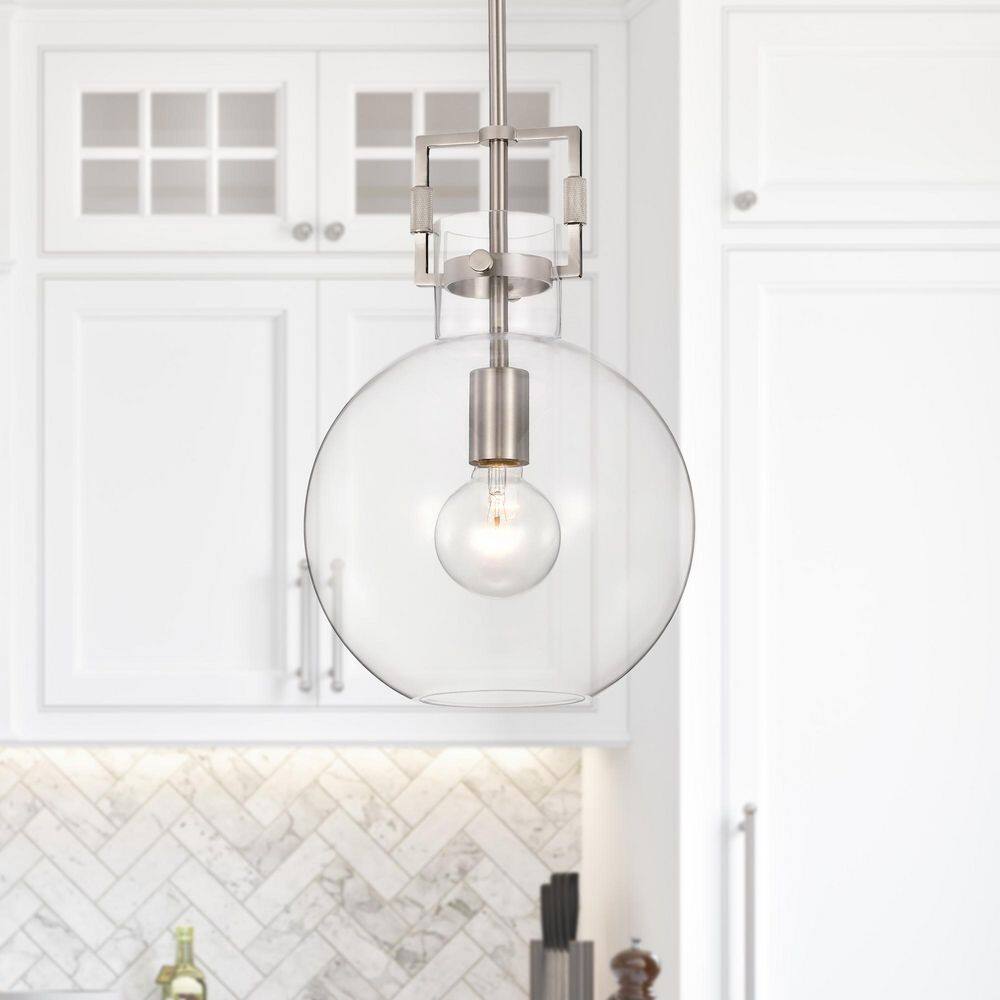 Brushed Nickel 10" Globe Clear Glass Pendant Light