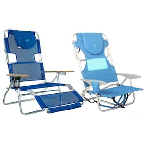 3N1 Aluminum Reclining Chair and Ladies Comfort On-Your-Back Beach Chair, Blue