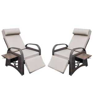 40.2 in. H PE Wicker Outdoor Recliner Adjustable Chair Removable Soft with Beige Cushions Ergonomic (Set of 2)