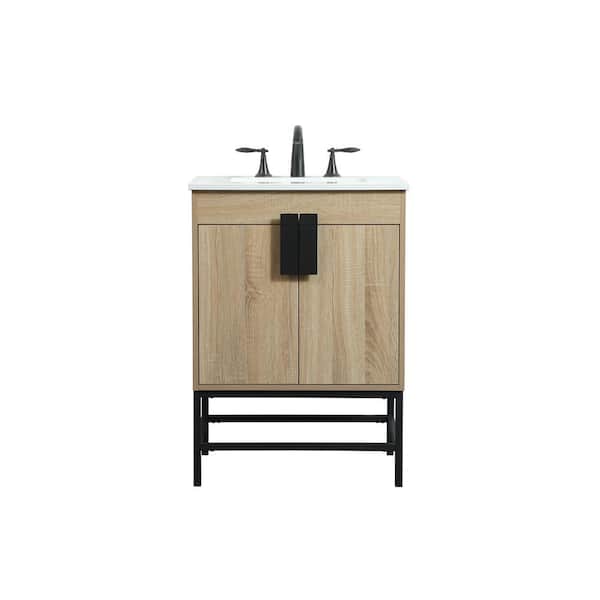 Unbranded Simply Living 24 in. W x 19 in. D x 33.5 in. H Bath Vanity in Mango Wood with Ivory White Engineered Marble Top