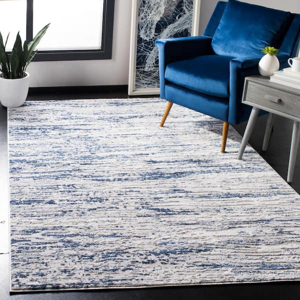 Amelia Gray/Navy 10 ft. x 10 ft. Abstract Striped Square Area Rug