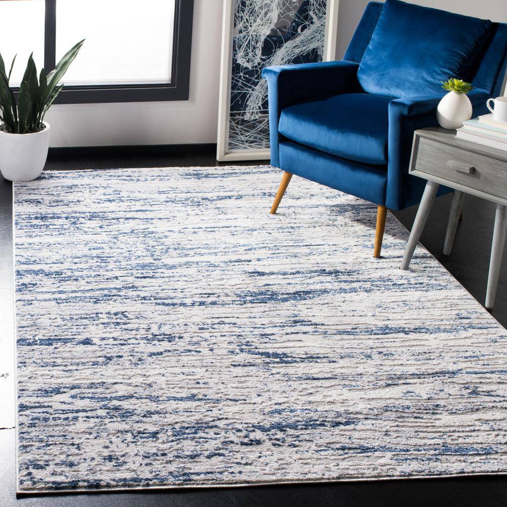 Amelia 11' x 15' Grey and Navy Abstract Area Rug