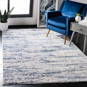 Amelia Gray/Navy8 ft. x 8 ft. Abstract Striped Square Area Rug