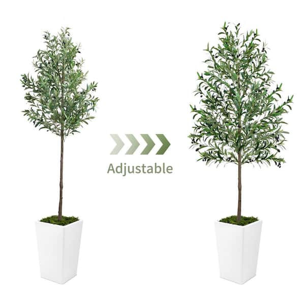 8 ft. Artificial Olive Tree in White Pot with Silk Leaves with Moss, Realistic Indoor Plant for Home & Office Decor