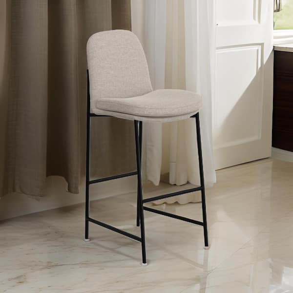 Benjara Revee Beige and Black Wood Frame Barstool Chair with Cushion