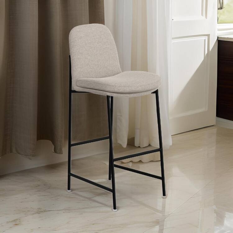 Benjara Revee Beige and Black Wood Frame Barstool Chair with Cushion