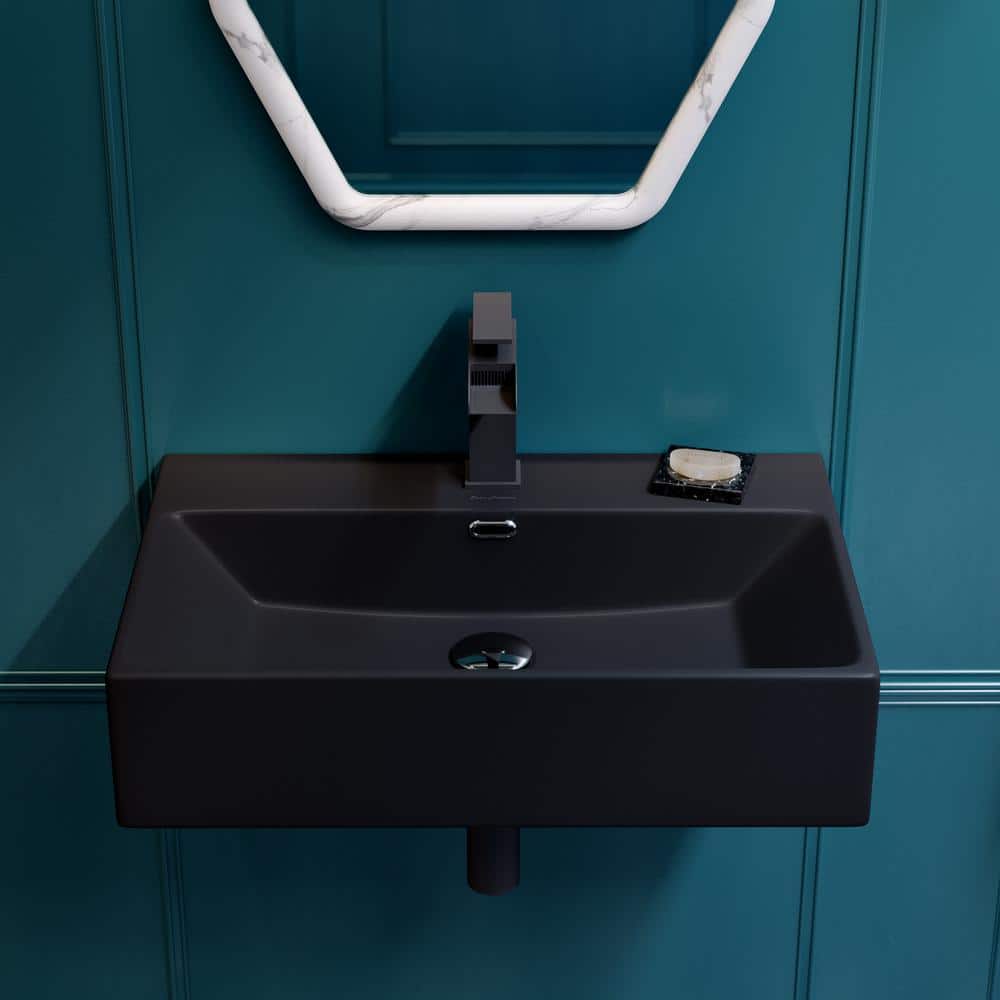 Claire 24" Matte Black Ceramic Wall-Mount Bathroom Sink