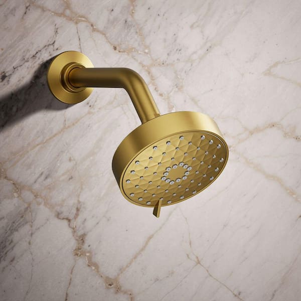 Awaken 3-Spray Patterns 4.31 in. Wall Mount Fixed Shower Head in Vibrant Brushed Moderne Brass