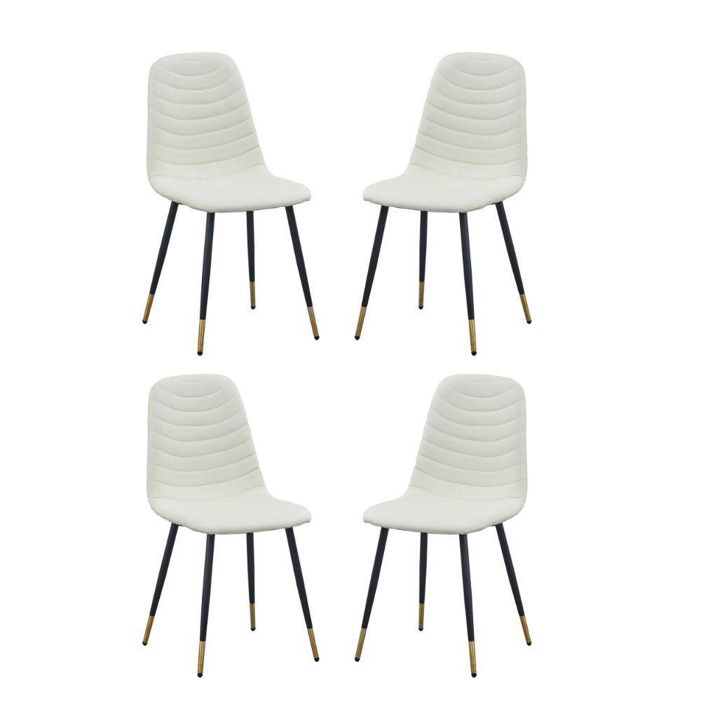 Benjara Ivory, Black and Gold Velvet Tufted Dining Chairs (Set of 4