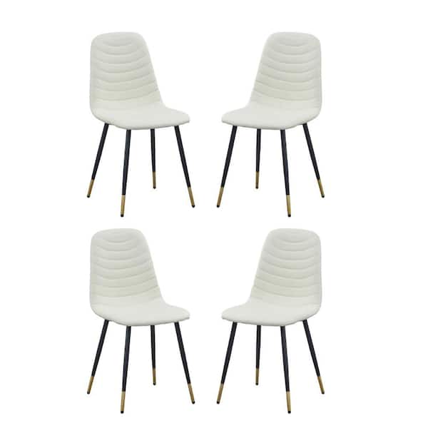 Benjara Ivory, Black and Gold Velvet Tufted Dining Chairs (Set of 4