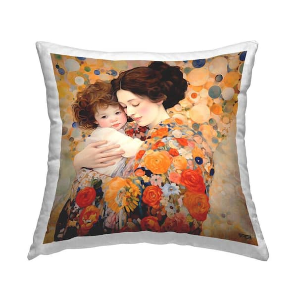 Stupell Industries Mother Hugging Toddler Red Abstract Polyester 18 in. x 18 in. Throw Pillow